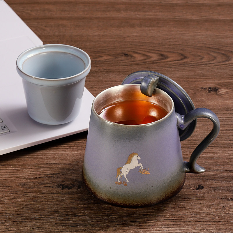 Ceramic tea cup sterling silver home business office cup tea with leaking tea water separation cup tea festival gift customization