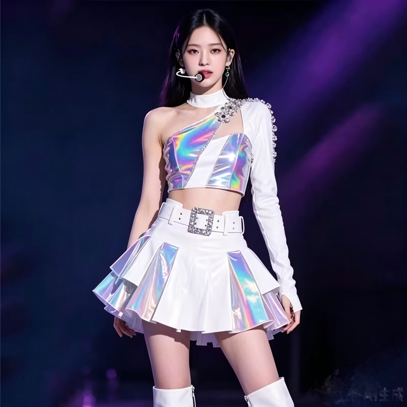 Korean Girl Group Style Bar Gogo Dance with the Times Jazz White Patchwork Outfit Commercial Performance Stage Costume Korean Girl Group Style Bar Gogo Dance with the Times Jazz White Patchwork Outfit Commercial Performance Stage Costume