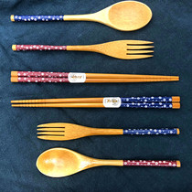 Taiwan Sandman Japanese non-slip bamboo chopsticks spoon set Household eating high-grade fork tableware three-piece set