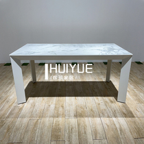 Italy imported modern minimalist light luxury table small apartment restaurant table white aluminum alloy table shelves