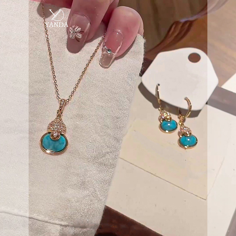 Yandai [Saerim Lake] New Chinese-Style Turquoise Gourd Necklace, High-End National Style Fashion Blue Turquoise Clavicle Chain