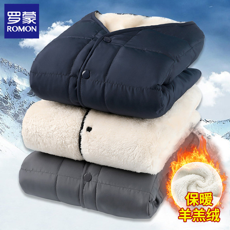 Romon lamb velvet vest men's winter garnter thickened warm waistcoat aged daddy fever kan shoulder waistcoat-Taobao