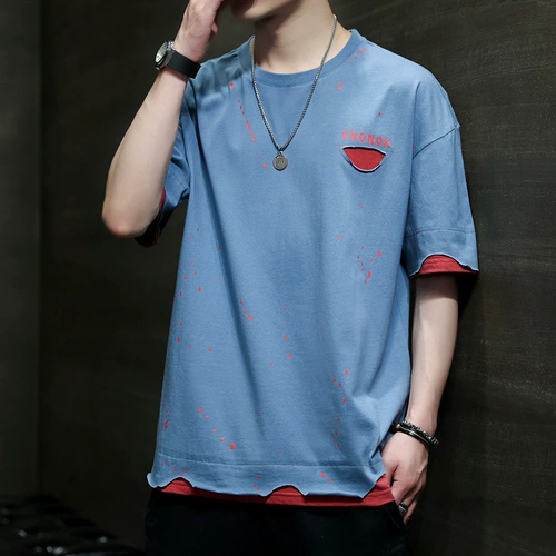 Летняя трендовая шелковая хлопковая футболка с коротким рукавом, свободный крой, подходит для подростков