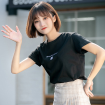 2021 New loose short sleeve T-shirt female Korean summer women dress ins tide embroidery black half sleeve shirt
