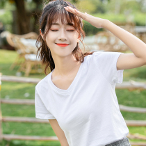 V-neck cotton T-shirt female summer 2021 New slim white body short sleeve thin shirt base shirt half sleeve shirt