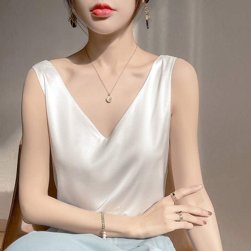 Women's Camisole with White Backless Design, Acetate Imitation Silk Top, Satin Summer Blazer, Imitation Mulberry Silk Base Shirt Women's Camisole with White Backless Design, Acetate Imitation Silk Top, Satin Summer Blazer, Imitation Mulberry Silk Base Shirt