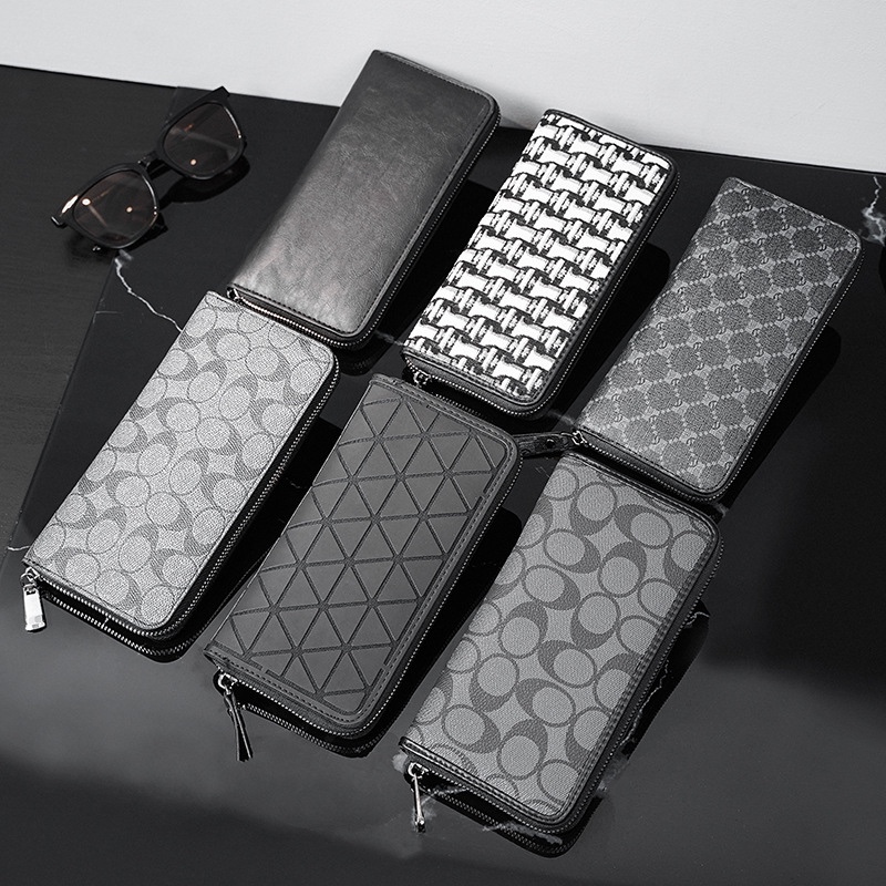 Men's Long Wallet with Large Capacity, Multiple Card Slots, Integrated Phone Wallet, Trendy New Style, Zippered Business Clutch Leather Wallet