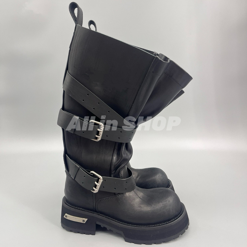 High-End Venom Boots, Distressed Vintage Martin Boots with Belt Buckle, Height-Increasing Thick-Soled High-Top Leather Riding Boots, Motorcycle Boots
