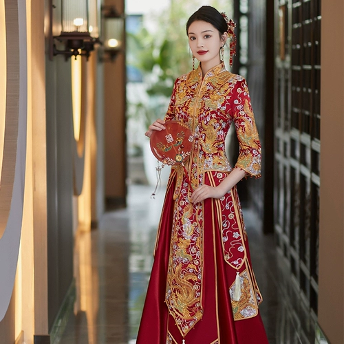 Традиционный свадебный наряд Сюхэ для невесты, летнее свадебное платье, дракон и феникс