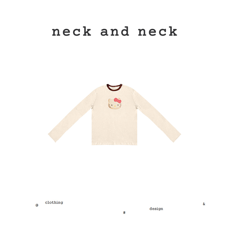 【Neck and Neck】“Wonderful Cat Kt” Comfortable and Loose Cartoon Casual Round Neck Long-Sleeved T-Shirt