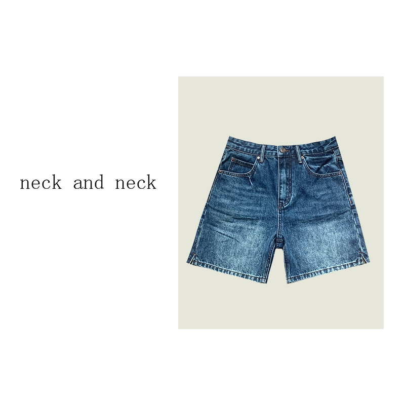 【Neck and Neck】"Neighboring Girl" Vintage Distressed Loose Straight Casual Denim Shorts 【Neck and Neck】"Neighboring Girl" Vintage Distressed Loose Straight Casual Denim Shorts