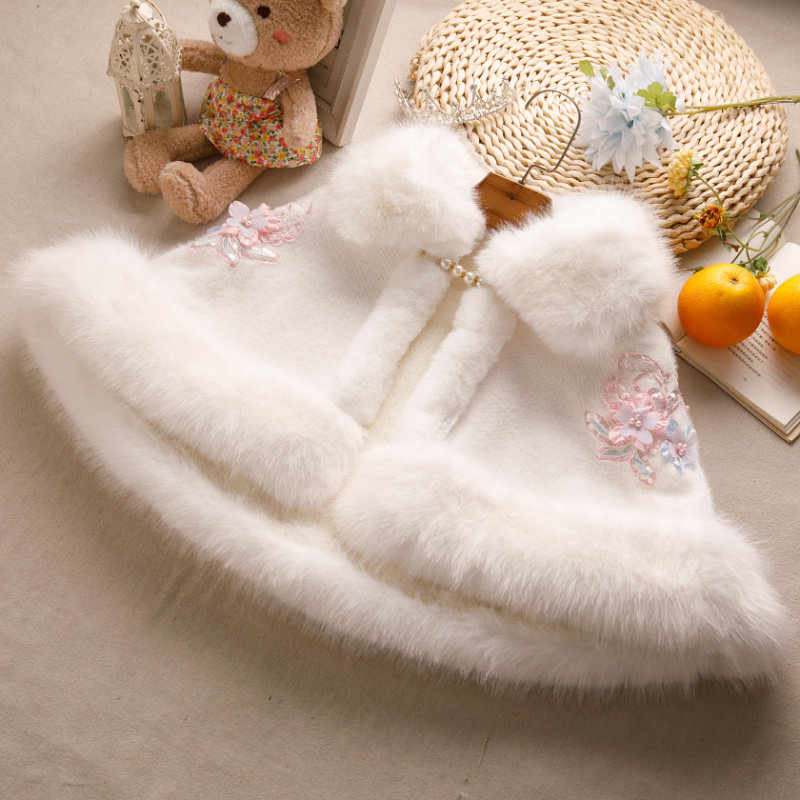 Baby Cloister Cape Winter Out Girl Thickening Plus Suede Lace Shawl Child 100 Hitch Warm Windproof Leather Grass-Taobao