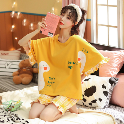 睡衣女夏季纯棉短袖短裤可爱学生日韩系夏天两件套装薄款春家居服