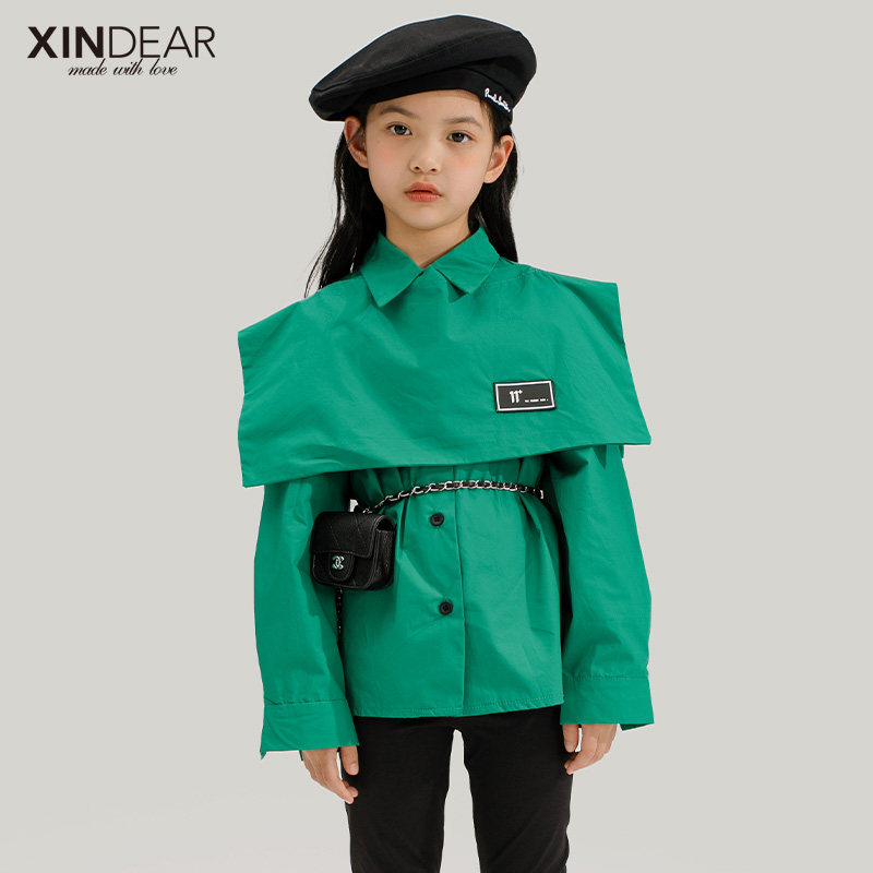 Girl Pure Cotton Long Sleeve Shirt Spring Autumn New Children Women's Turned Fashion Foreign Pie Shirt Korean Version CUHK Tong Customize