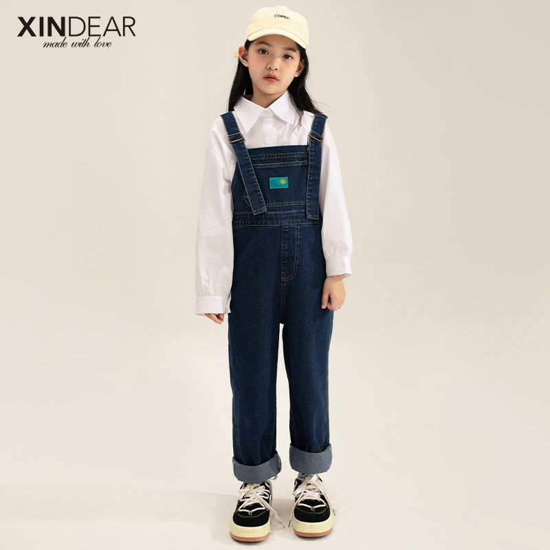 Girl Cowboy Cuddling Bag Pants 2022 Spring New Children Woman Han Edition College Casual Cuddling Bag Long Pants Loose Cotton