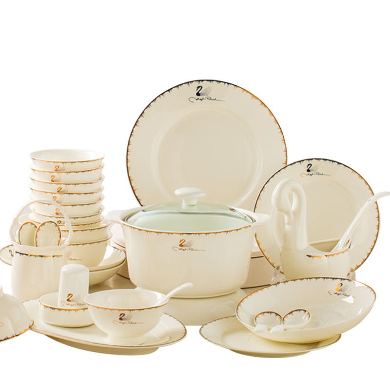 Tableware dishes suit household jingdezhen ceramic bowl up phnom penh European contracted gifts chopsticks ceramic composite plate