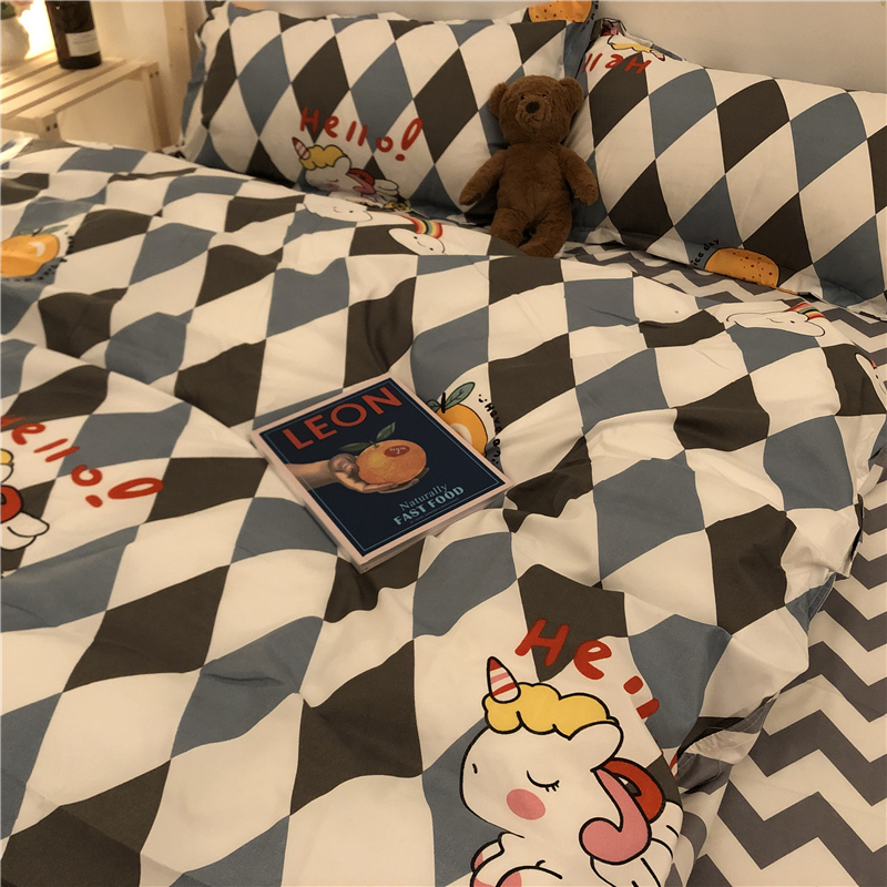 ins fashion rhombus bed four pieces of cover 1 5m1 8 m quilt cover bed linen Nordic minimalist student dorm three sets