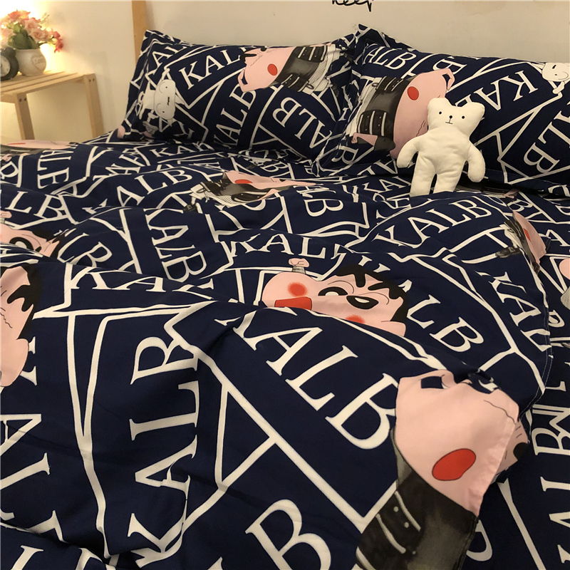 Crayon Xiaoxin cartoon four-piece set sanding 1 8m blue bed sheet quilt double bed supplies student three-piece set