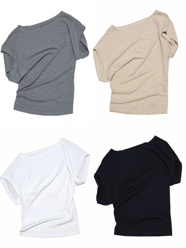 Acc Restoration Four-Color Classic Loose Casual Short-Sleeve Asymmetrical Shoulder T-Shirt