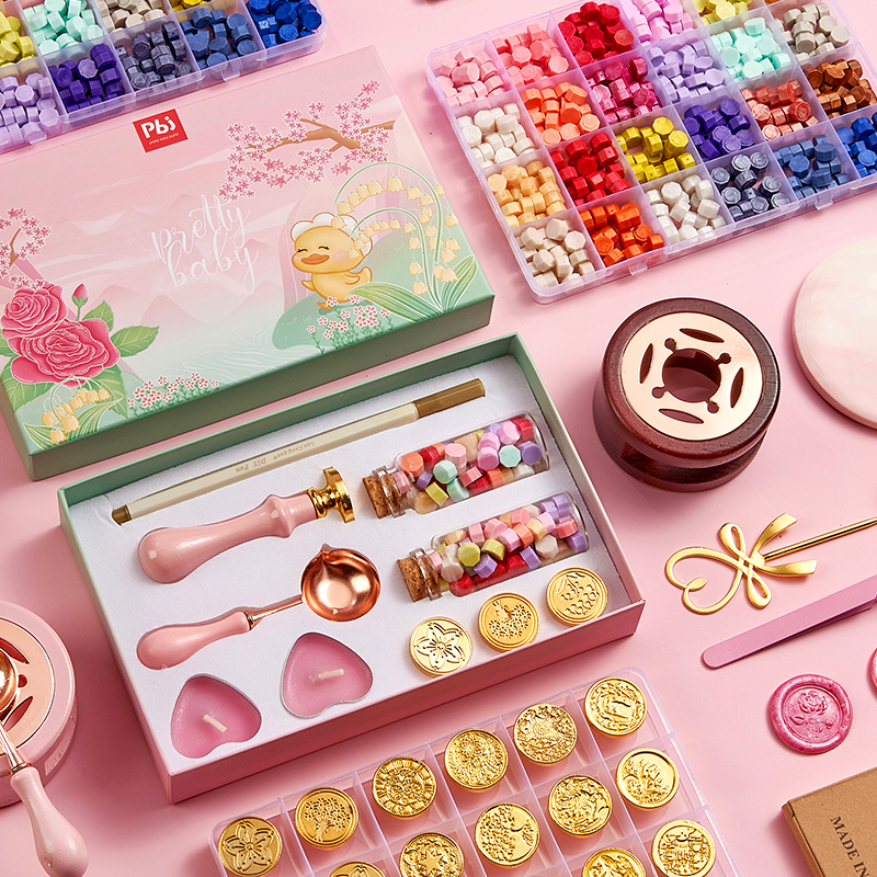 Fire paint seal set full set of cheap goo card retro Mars fire gas seal head fire paint wax grain candle pad stove handle toy accessories girl novice tool gift box envelope seal