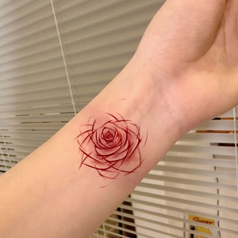 Tattoo Stickers Waterproof Pure Lust Style Knife Carved Rose Wrist Colorfulful Cute Waterproof Reflective Sexy Realistic Collarbone Sexy