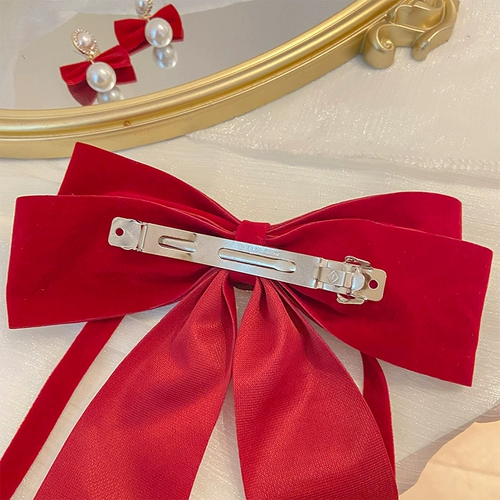 Ретро красный бархатный аксессуар для волос с бантиком, заколка для волос, вечернее платье для невесты, изысканный стиль