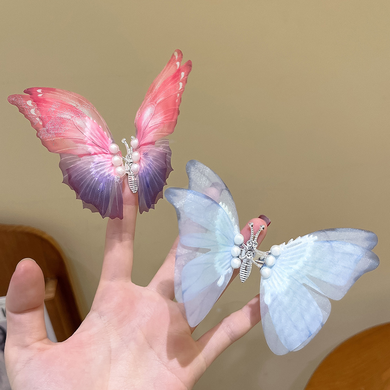 images 24:The moving butterfly hairpin children's card super fairy duck pinch decorates the girl's flexible butterfly hair card headdress 2023