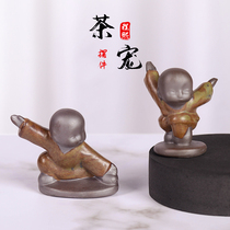 Purple sand tea pet ornaments tea art table tea play small kung fu young monk tea table personality creative tea ceremony tea set accessories