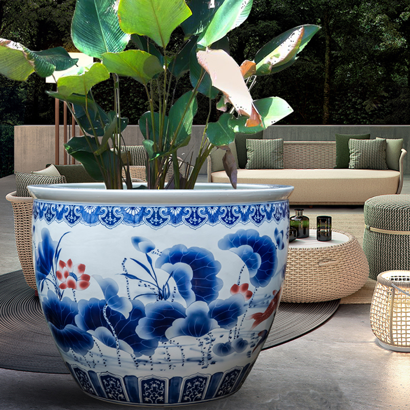 Goldfish bowl lotus brocade carp sitting room place yard to heavy cylinder cylinder jingdezhen ceramic turtle cylinder large - sized tank
