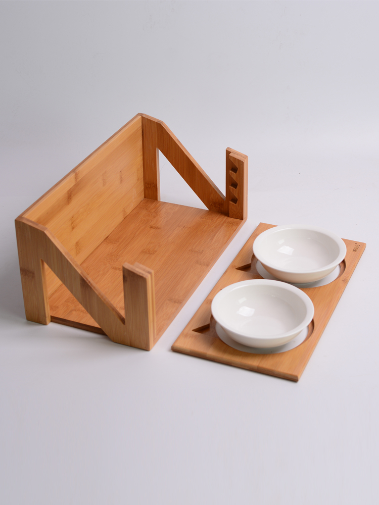 Oblique expressions using hanging cat bowl height adjustable double bowls of wooden frame, stainless steel bowl cant ceramic dog always upset