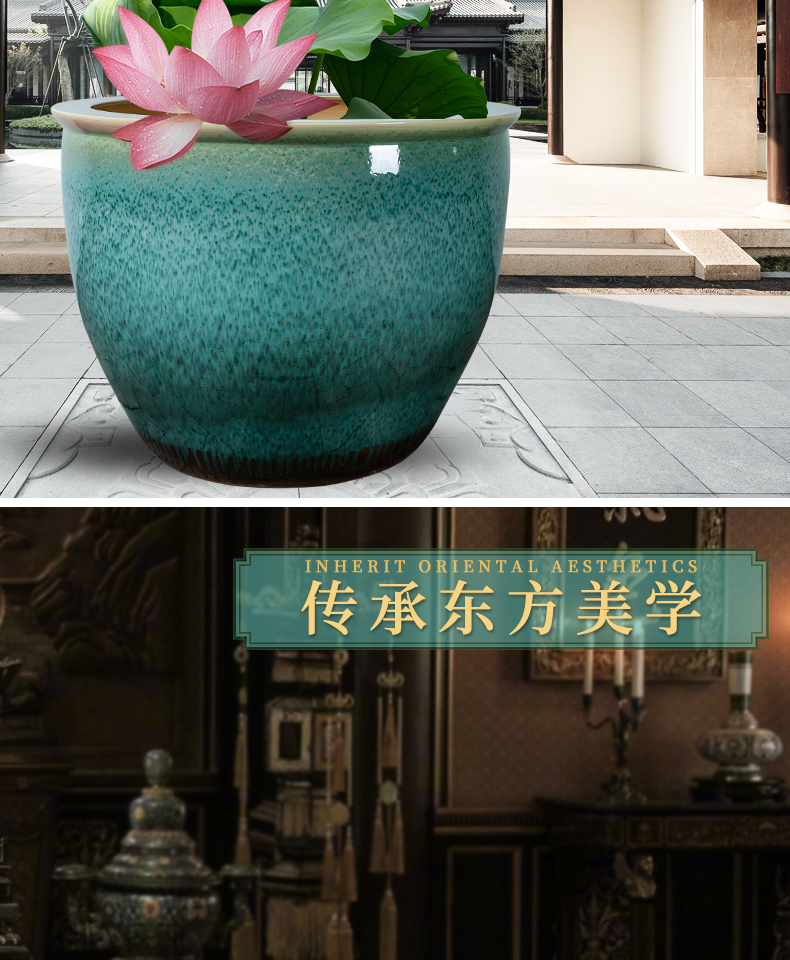Goldfish bowl lotus brocade carp sitting room place yard to heavy cylinder cylinder jingdezhen ceramic turtle cylinder large - sized tank