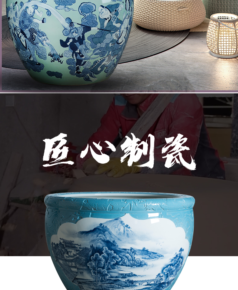 Water lily cylinder lucky company hotel furnishing articles and courtyard jingdezhen porcelain lotus feng shui aquarium landing the tortoise cylinder