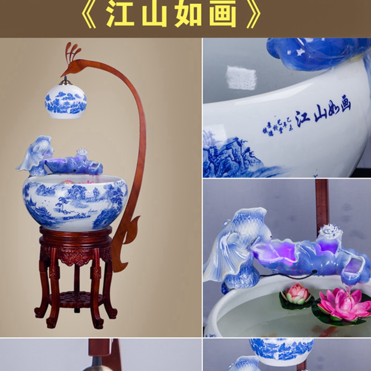 Jingdezhen ceramic aerobic fengshui atomization goldfish bowl cycle gift porcelain filtering home sitting room a goldfish bowl