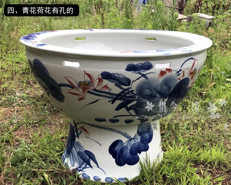 Heavy aquarium fish basin ground blue jingdezhen ceramic cylinder vertical is suing large lotus garden water lily