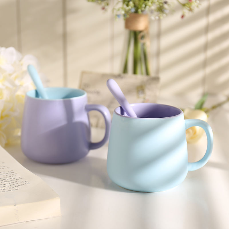 Nordic ins wind creative mark cup with a spoon into milk matte enrolled color coffee cup contracted ceramic water glass cup