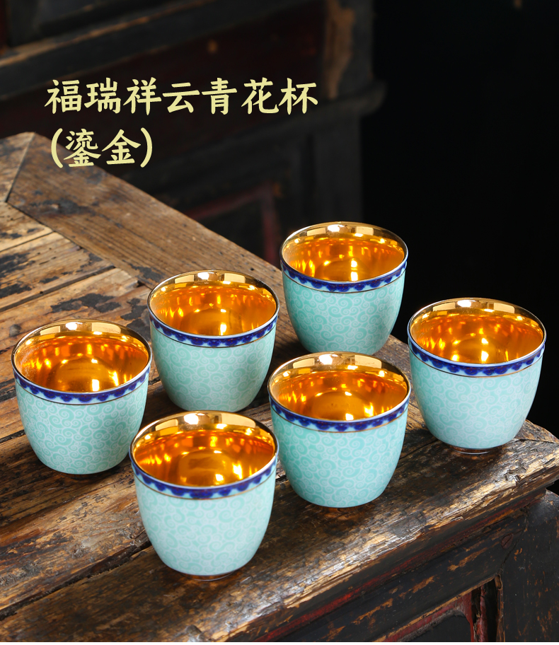 Colored enamel porcelain cups kung fu tea set home master cup single cup large thin foetus noggin pu - erh tea sample tea cup