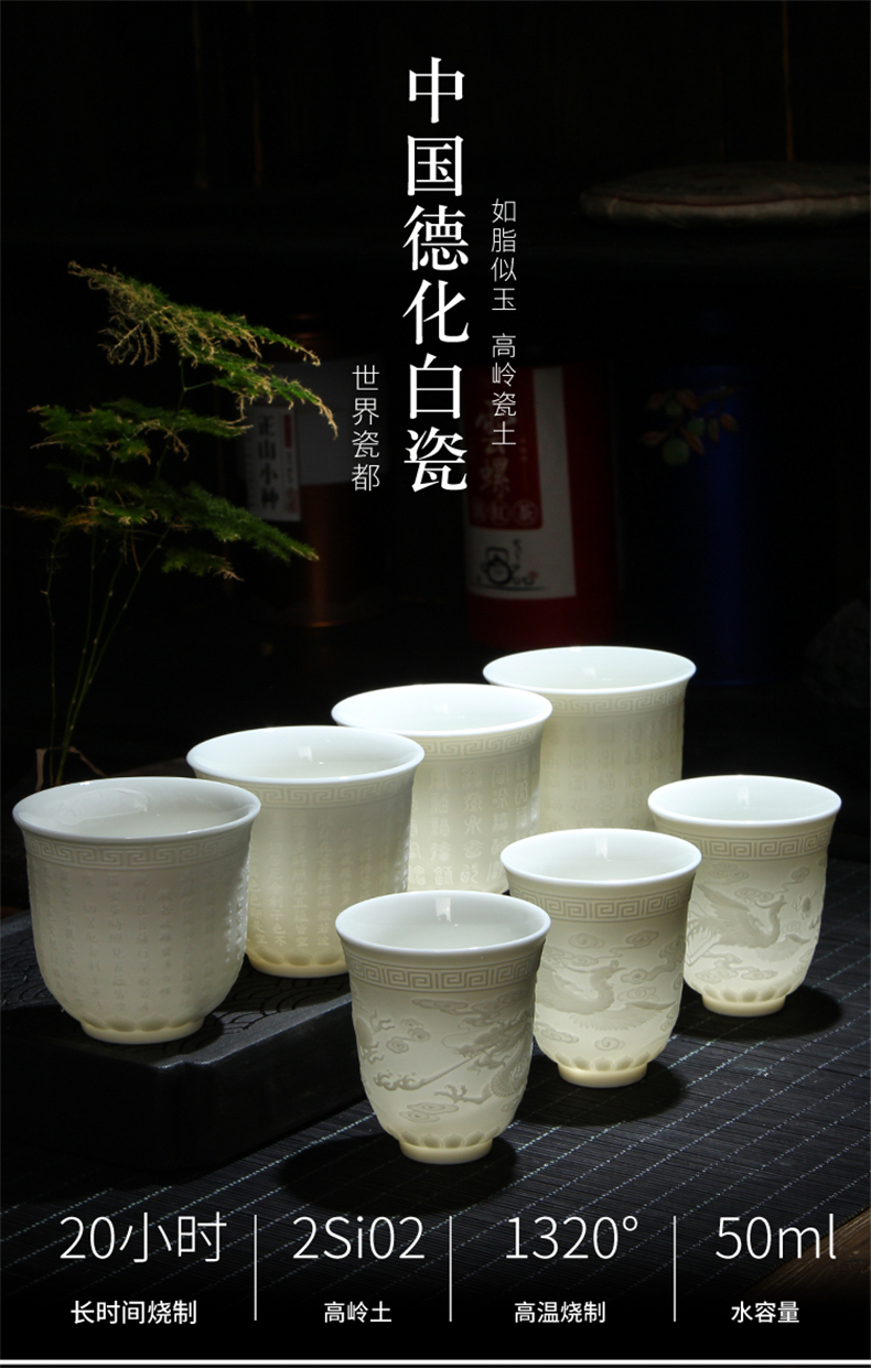 Dehua suet jade porcelain cup warm hand home big ceramic cups water cup tea cup with white glaze porcelain cup tea cup