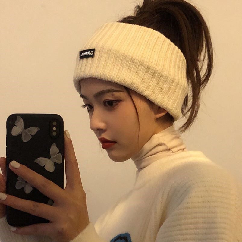  Korea ins letters net red hair frequency wide side washout knitted sports hair stirrup headgear headgear hat children autumn and winter