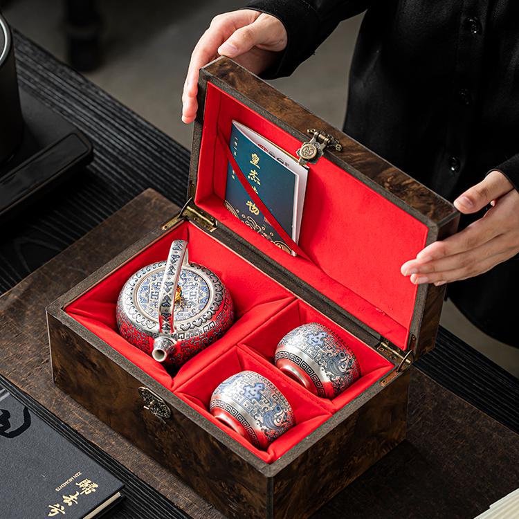 Forbidden City Cultural and Creative Silver-Plated Blue and White Teapot Tea Set Gift for Leaders, Company Business Opening Souvenir Gift
