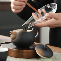 Qiyou coarse pottery Teapot Japanese household ceramics Retro imitation stone glaze with filter Tea maker Gongfu tea set single pot