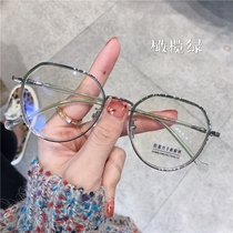 Ultra-light multilateral round frame female net red olive green can be equipped with a degree of anti-blue light radiation makeup Korean version of the glasses frame men