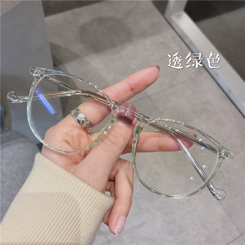 Ultra-light TR myopia glasses female Xiaohongshu Korean version of the same style without makeup round face thin can be equipped with degrees transparent green frame male