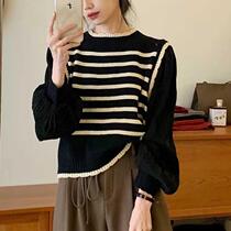 Fake two-piece shirt spliced ​​sweater for women early spring new design small casual short top for women trendy