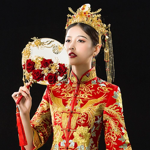 Свадебная церемония невесты из букета китайского древнего бриза фанаты Xiuhe Service Fanmade Fan Diy Material Satch