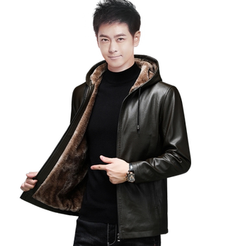 Romon winter velvet thickened men's leather jacket
