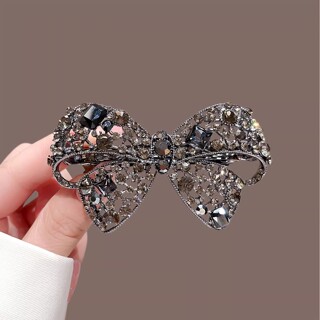 蝴蝶结发卡~高档轻奢弹簧夹2025新款黑色水晶发夹后脑勺成人发饰
