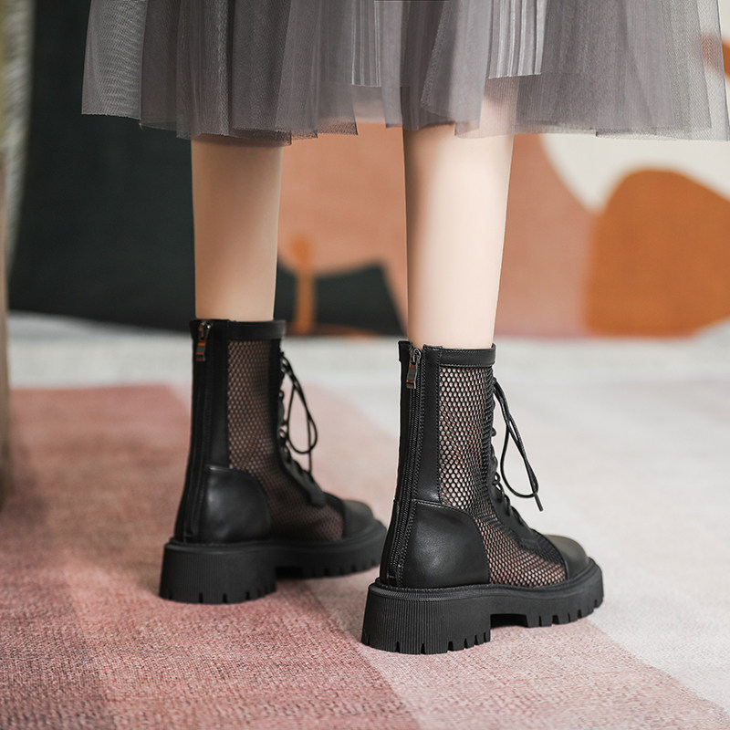 Martin Boots Woman 2022 Summer new hollowed-out tennis boots female Inn Wind thin short boots genuine leather 100 lap thick bottom cool boots