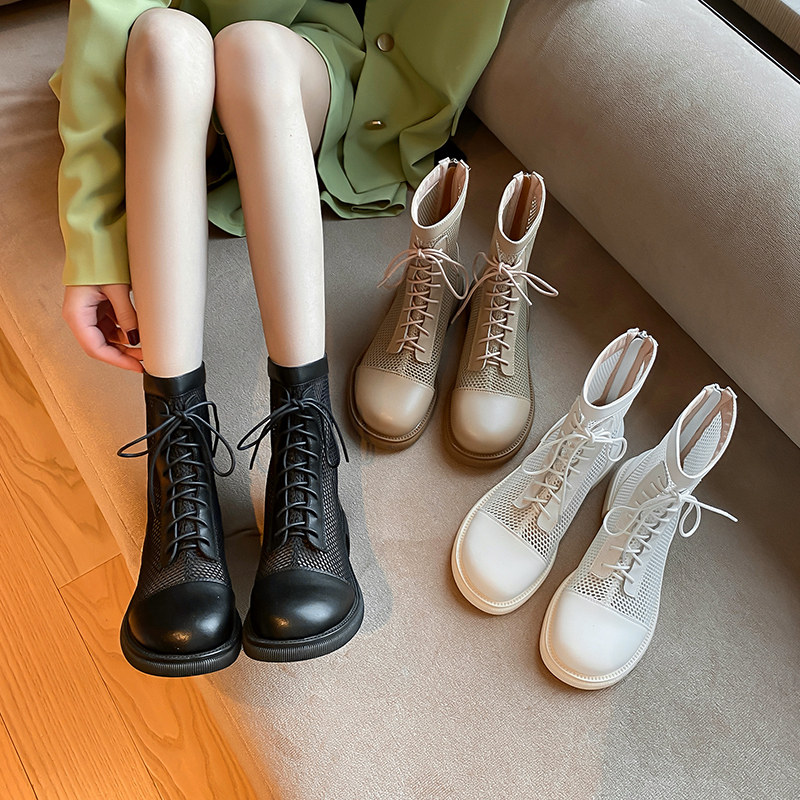 Martin Boots Summer Thin women's net yarn breathable cool boots 2022 New 100 hitch Inn wind hollowed out slim short boots