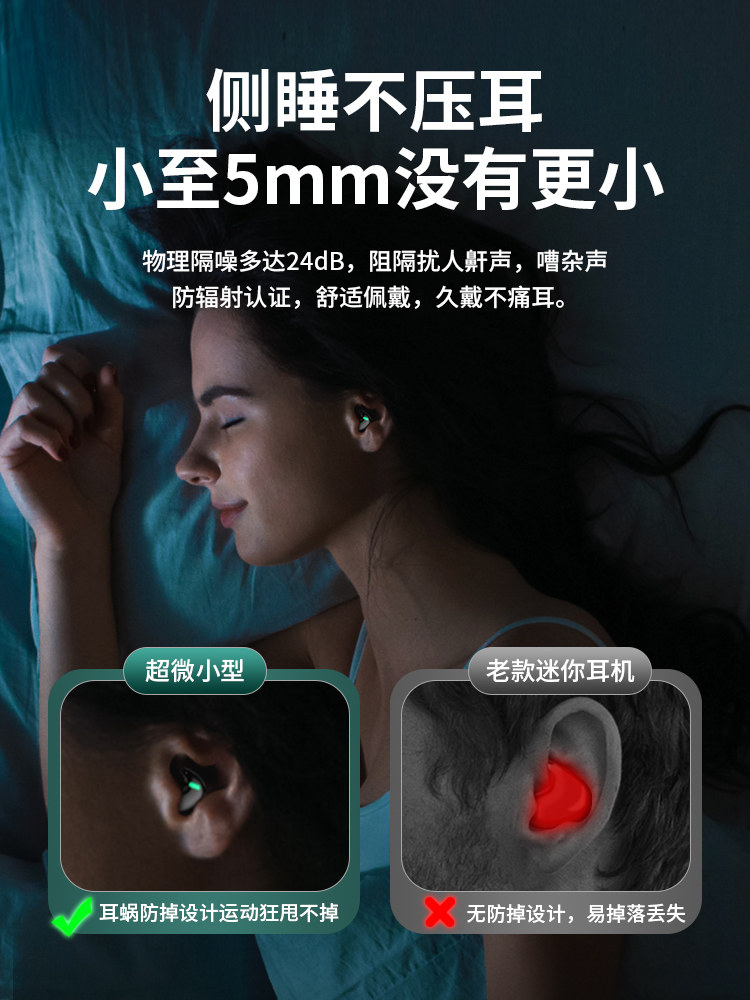 Sleep Bluetooth Headphones, Wireless, On-Ear, Invisible, Special for Side Sleeping, Noise Reduction, High-End, New Model for Men and Women, Suitable for Sony