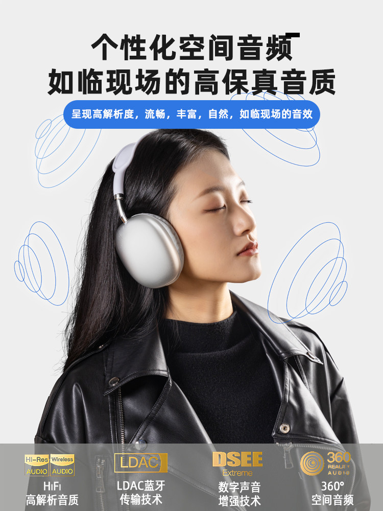 Active Noise-Cancelling Head-Mounted Bluetooth Headset Wireless Gaming Headset Suitable for Apple Max Huaqiangbei 2025 New Model